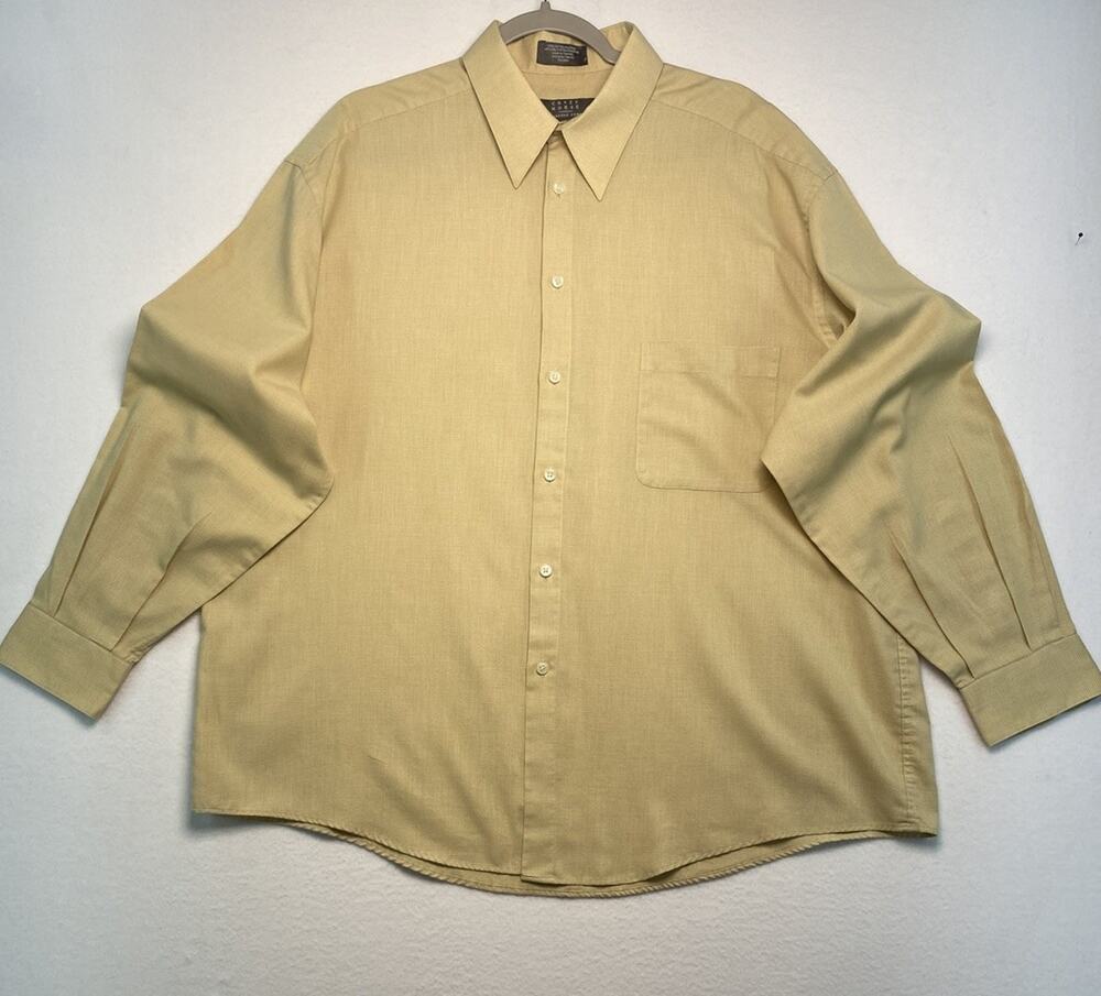 Crazy Horse Button Down Men’s Shirt 17.5 Yellow Checked . Business Casual Office